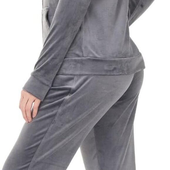 Luxury Women's Velour Tracksuit Set – Full Zip Hoodie & Wide Leg Sweatpants - Picture 2 of 6
